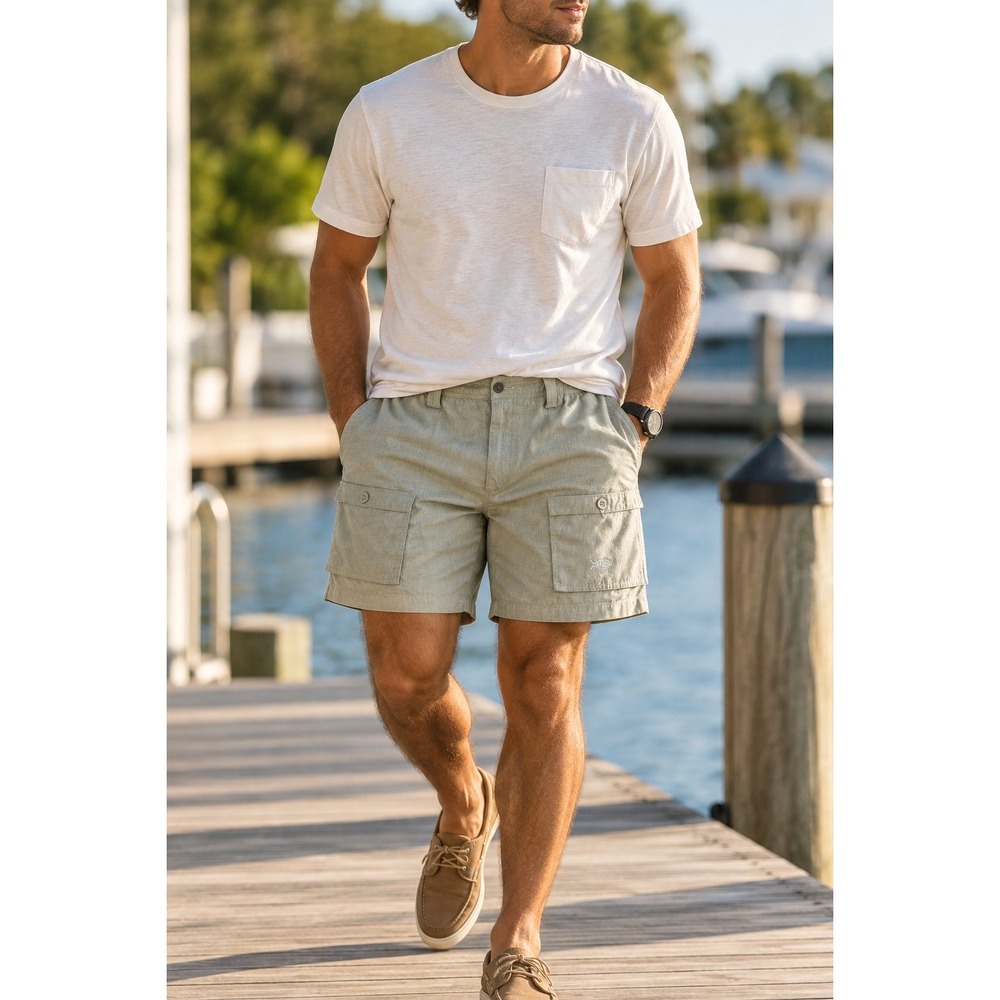 AFTCO Original Fishing Shorts Men's 44 Khaki Cargo Utility Angler Stretch